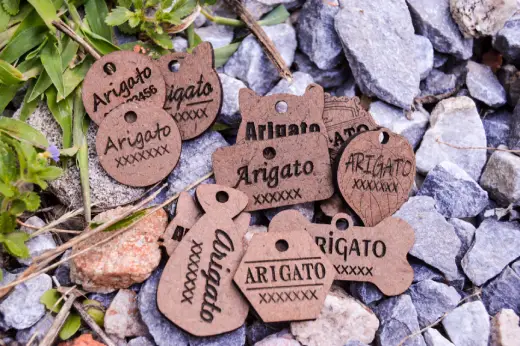 Plaquitas de madera con identificación