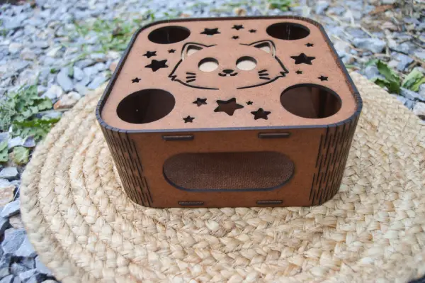 Juguete Interactivo Para Gatos Caja De Rompecabezas Madera - Imagen 3